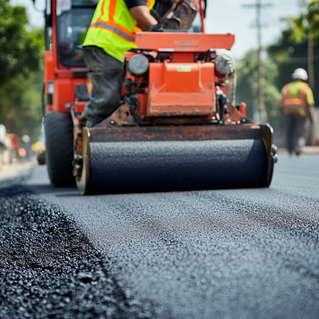 Professional asphalt compaction using heavy machinery for durable Berkeley paving